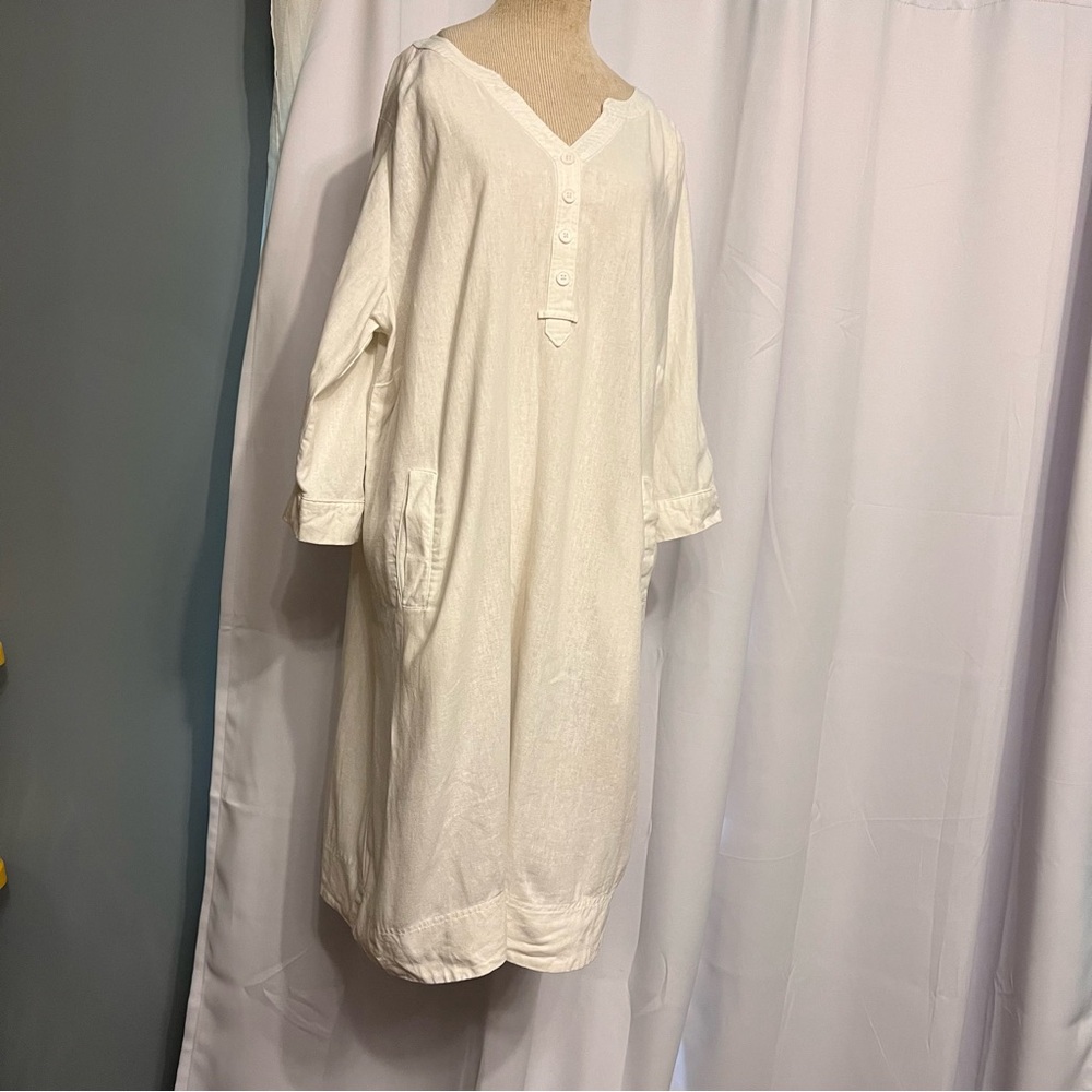Women’s large oversized Tunic linen blend Dress v neck 3/4 sleeve midi comfy